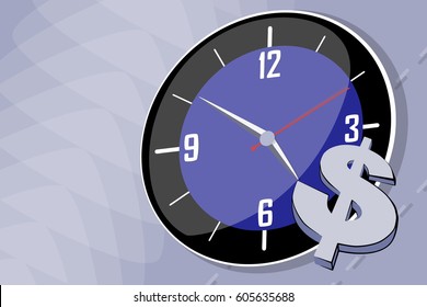 Time is money concept. Office Clock and dollar sign. Vector illustration. Business.