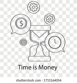 El tiempo es el concepto de dinero sobre el trasfondo de la transparencia. Diseño creativo de ideas. Ilustración vectorial plana para plantilla, folleto o presentación.