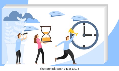 Time is money. Concept save time, money saving. Business and management, financial investments in stock market future income growth. People save time. Vector illustration, vector.