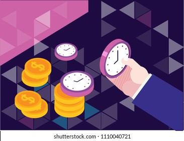 Time is money concept, save your time. isometric 3D design vector illustration