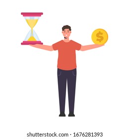 Zeit ist Geldkonzept. Zeit und Geld sparen, Haushaltsführung. Vektorillustration.