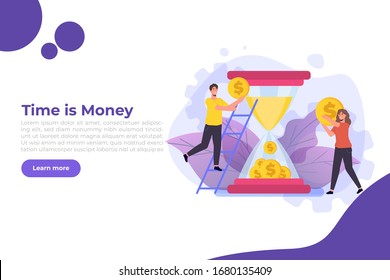 El tiempo es concepto de dinero. Ahorro de tiempo y dinero, gestión presupuestaria. Ilustración vectorial.