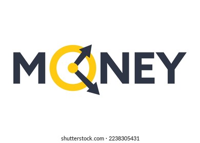 Time is money, a concept with a stylish clock icon instead of the letter O in the word money.