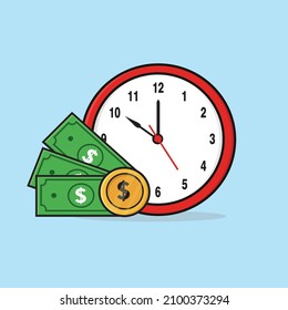 Time is money concept vector. clock with dollars, times is money concept flat design illustration logo