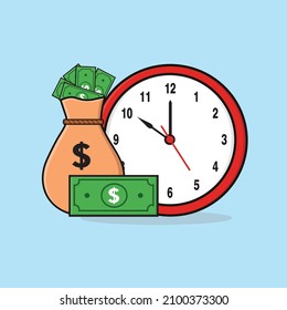 Time is money concept vector. clock with dollars, times is money concept flat design illustration logo