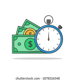 Time Is Money Concept Vector Icon Illustration. Clock And Money Symbols Flat Icons