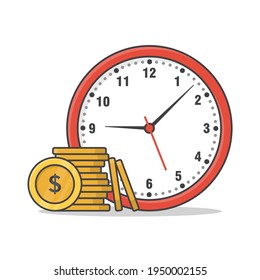 Time Is Money Concept Vector Icon Illustration. Clock And Money Flat Icon