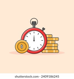 Time is money concept vector icon illustration. Clock symbol and pile of gold coins. Financial concept design.