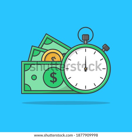 Time Is Money Concept Vector Icon Illustration. Clock And Money Symbols Flat Icons