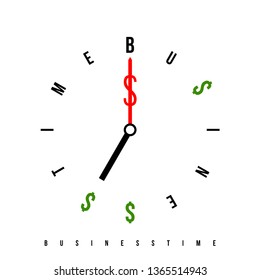 Time is money. Conceptual watch with clock face stylized like text. Business time. Clock hands like dollar.