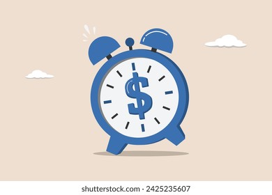 Time for money, deadline to start building wealth concept, making profit from investment, ringing alarm clock with dollar money sign on clock face.