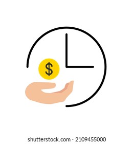 time it is money, dollar in hand flat liner icon
