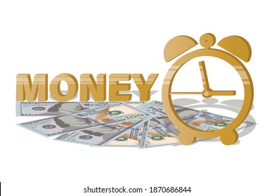 Time money. Money. Dollars. American money sign, hundred dollar bills on white background. 
