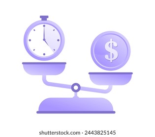Time and money, finance concept, clock, cash, coin, bank, wealth, income, financial design, flat vector design illustration