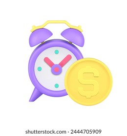 Time is money financial management deposit investment future profit 3d icon realistic vector illustration. Banking finance savings fund income business deadline currency countdown retirement account