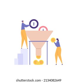 Time is money. time and financial management. organize and manage. time and capital efficiency. a team exchanges or converts time into coins. business and productivity. flat cartoon illustration