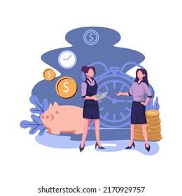 Time is money financing and investment woman and man business handshake flat style illustration