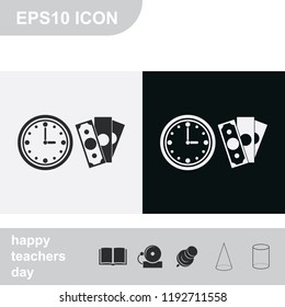 Time is money flat black and white vector icon.