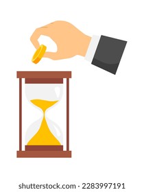 Time is money flat icon Old sand watch. Vector illustration