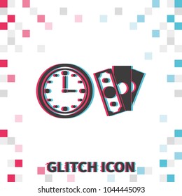 Time is money  glitch effect vector icon.