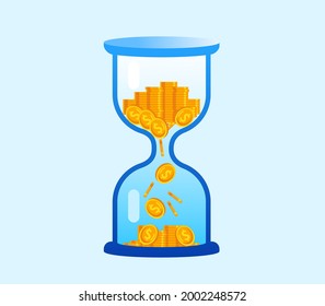 Time is money. Hourglass with coin flat vector illustration banner