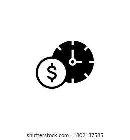 Time is money Icon in black flat glyph, filled style isolated on white background