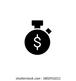 Time is money Icon in black flat glyph, filled style isolated on white background