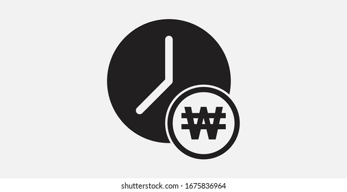Time is money icon. Business design. Financial item icon. Money and time icon. Banking vector. Korean won and clock icon