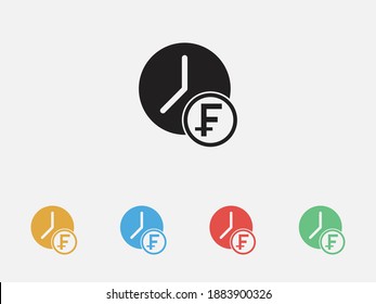Time is money icon. Business design. Financial item icon. Money and time icon. Banking vector. Swiss franc and clock icon. Set of colorful flat design icons