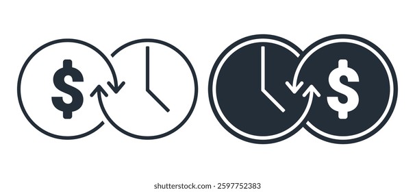 Time is money icon. Cash exchanged for time. Vector illustration