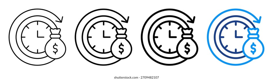 Zeit ist Geld Symbol verschiedene Umriss Sammlung Set