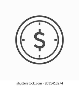 time is money icon, dollar with clock linear sign isolated on white background