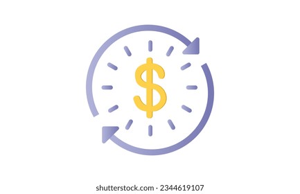 Time is money icon, dollar with clock linear sign.on white background.Vector Design Illustration.