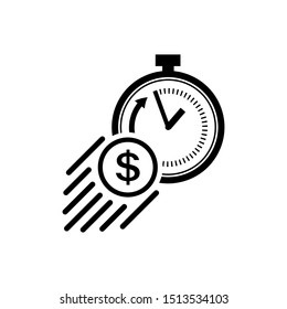 Time is money icon. Fast money concept. Clock and dollar line symbol in flat style. Time and money symbol isolated on white. Quick money sign. Vector clock icon for web site or button to mobile app.