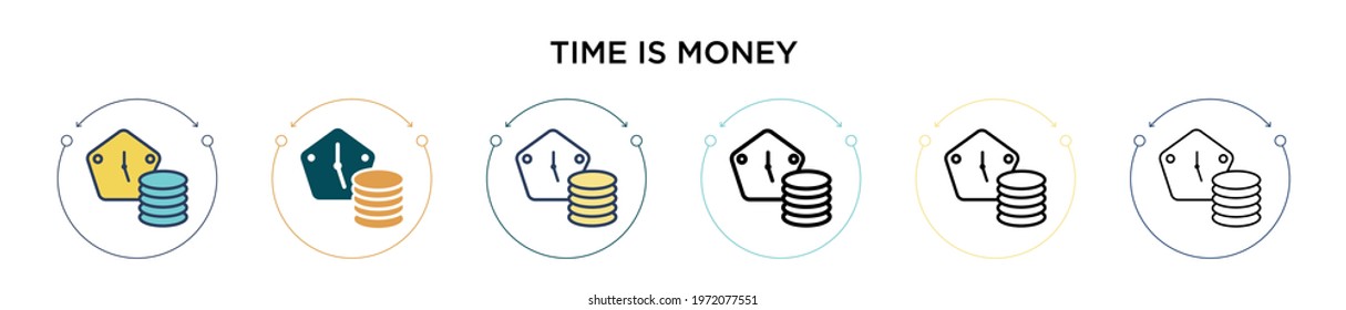 Time is money icon in filled, thin line, outline and stroke style. Vector illustration of two colored and black time is money vector icons designs can be used for mobile, ui, web