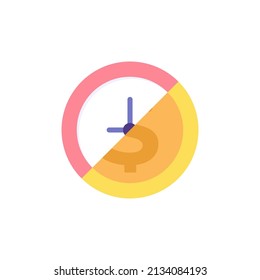 Time Is Money Icon. Time And Financial Management. Organize And Manage. Time And Capital Efficiency. Clock And Coin Symbol. Flat Cartoon Illustration. Metaphor Concept Design