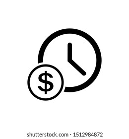 Time is money icon in flat style. Clock and dollar line symbol. Simple time and money symbol isolated on white background. Vector clock abstract icon for web site design or button to mobile app.