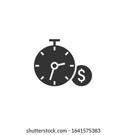Time is money icon in flat style. Clock with dollar vector illustration on white isolated background. Currency business concept.