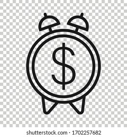Time is money icon in flat style. Clock with dollar vector illustration on white isolated background. Currency business concept.