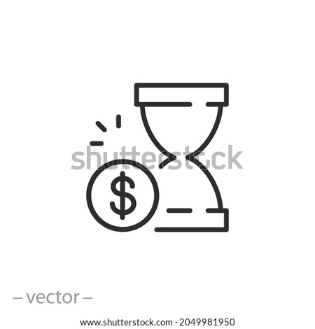 time with money icon, hourglass and dollar coin, deferred cash or capital profit, economic process, affluence loan, thin line symbol - editable stroke vector illustration