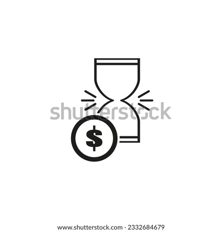 Time with money icon. Hourglass and dollar coin. Economic process. Deferred cash or capital profit. Vector illustration. stock image.