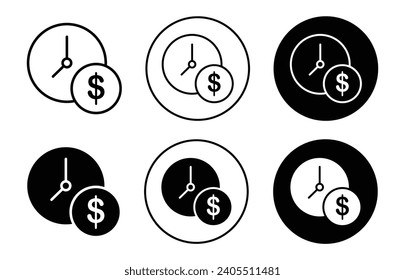 Time is money icon line set. quick payment transaction with deadline outline vector. instant instalment pay in timely manner linear vector logo 