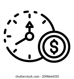El tiempo es un icono del dinero. El tiempo de contorno es el icono del vector del dinero para el diseño web aislado en fondo blanco