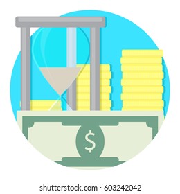 Time and money icon. Salary banknote, budget vector illustration
