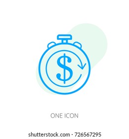 Time money icon, Style is line symbol, blue color, white background.