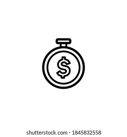 Time is money icon. Timer icon, Black on white background. Flat design style