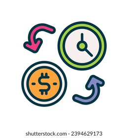 el tiempo es un icono del dinero. icono de color relleno vectorial para tu sitio web, móvil, presentación y diseño de logotipo.