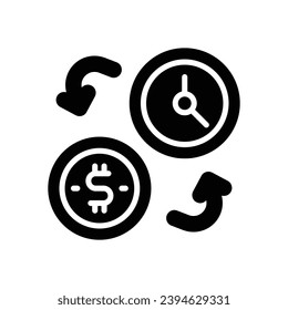 el tiempo es un icono del dinero. icono de glifo vectorial para tu sitio web, móvil, presentación y diseño de logotipo.