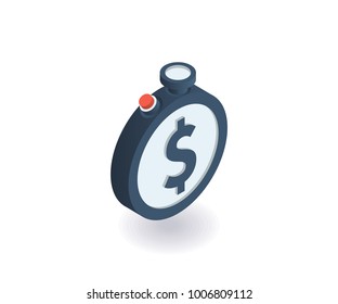 Time Is Money Icon. Vector Illustration In Flat Isometric 3D Style.