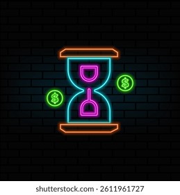 Time is money icon in vector. Logo. neon style. Sand clock illustration with dollar symbol in minimalist style..